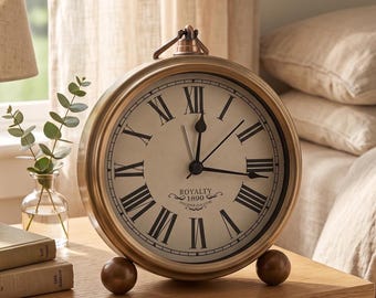 Retro Wrought Iron Alarm Clock with Night Light for Bedside Table