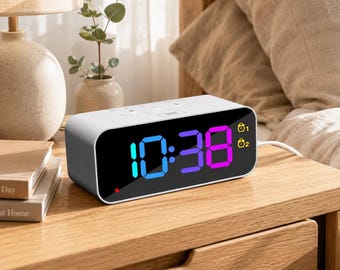 RGB Digital Alarm Clock with Voice Recording and Large LED Display