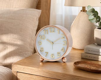 4 Inch Metal Quartz Alarm Clock with Luminous Dial for Bedside & Desk