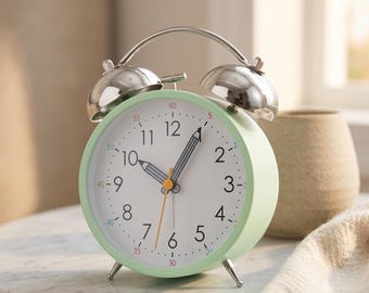 Macaron Dual Bell Alarm Clock Vintage Metal Bedside Desk Clock