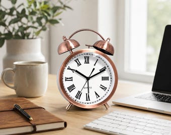 Minimalist Metal Alarm Clock Silent Quartz Bedside Desk Clock Home Decor