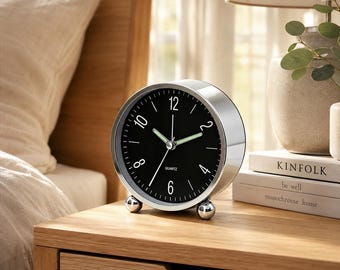 Silent Metal Alarm Clock with Luminous Dial for Bedroom, Desk & Dorm Room