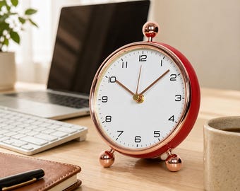 Vintage Metal Table Clock Silent Quartz Desk Clock Home Decor