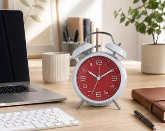 Silent Metal Bell Alarm Clock with Luminous Dial for Bedside Table