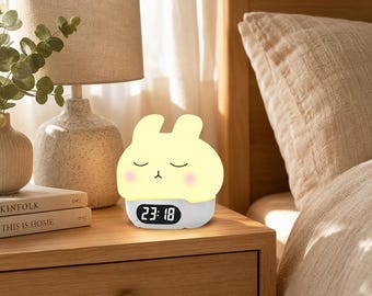 Rechargeable Bunny Night Light Alarm Clock with Soft Silicone LED Lamp