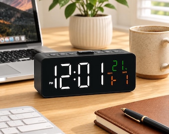 Digital Alarm Clock Temperature Date Time Display Bedroom Desk Clock