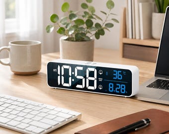 LED Digital Alarm Clock with Temperature Display, Snooze & USB Desk Clock Mirror