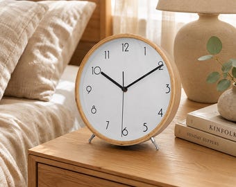 8 Inch Solid Wood Silent Clock for Wall, Desk & Home Decor