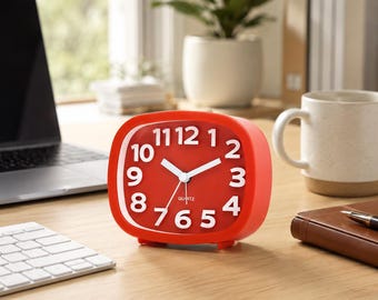 Minimalist Square Quartz Alarm Clock with 3D Dial Bedside Desk Clock
