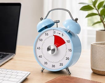 Minimalist Round Alarm Clock with Timer for Bedside, Desk & Dorm Room