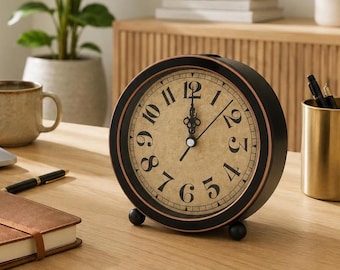 Vintage Retro Silent Alarm Clock Decorative Desk Clock for Home Office Study Decor