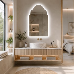 Arched LED Mirror, Backlight Vanity Wall Mirror, Frameless Bedroom Bathroom Light