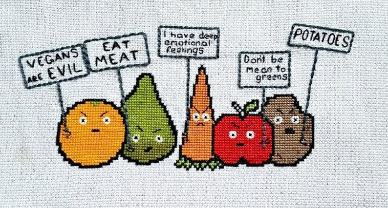 Vegans are EVIL Satirical Cross Stitch