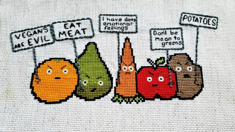 Vegans are EVIL Satirical Cross Stitch