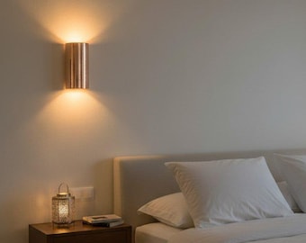 Marokkaanse koperen wandlamp | Cilindervormige wandlamp van puur koper | Handgemaakte wandlamp met op-en-neergaande beweging | Boho slaapkamerwandlamp | Koperen wandlamp