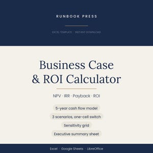 Business Case & ROI-Rechner (Excel-Vorlage) | Kapitalwert- und interner Zinsfuß (NPV/IRR)-Amortisationsrechnung | Projektinvestitionsbewertung (Tabellenkalkulation) | Sofort-Download Bild 1