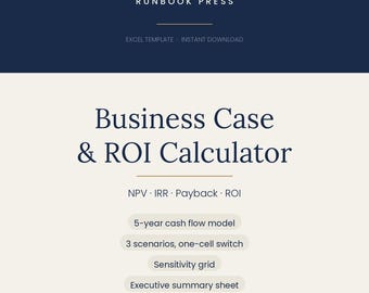 Business Case & ROI Calculator Excel Template | NPV IRR Payback Analysis | Project Investment Appraisal Spreadsheet | Instant Download