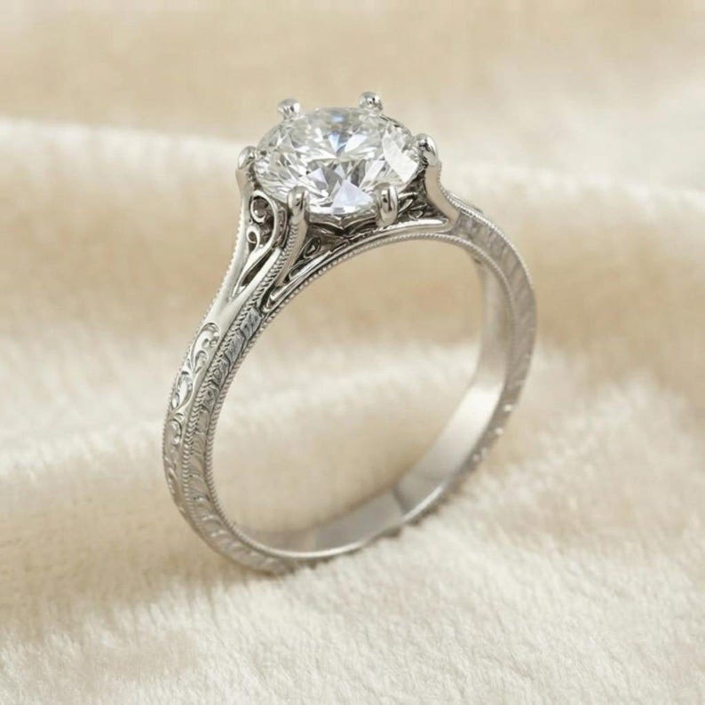 Filagree Ring Pattern Handcrafted Sterling Silver Moissanite Engagement Ring, Filigree ...