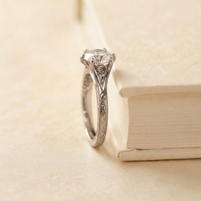 Filagree Ring Pattern Handcrafted Sterling Silver Moissanite Engagement Ring, Filigree ...