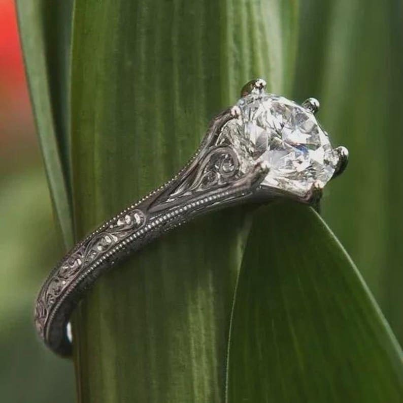Filagree Ring Pattern Handcrafted Sterling Silver Moissanite Engagement Ring, Filigree ...
