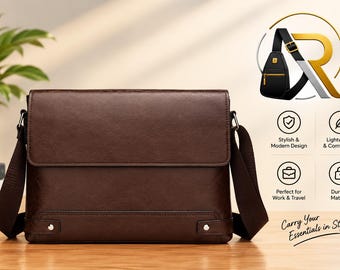 Men's PU Leather Briefcase, Laptop Messenger Bag, Business Shoulder Crossbody Work Bag