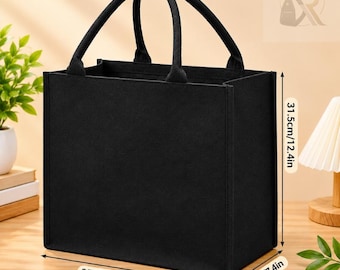 Large Capacity Black Canvas Tote Bag – Thickened 3D Handheld Shopping Bag