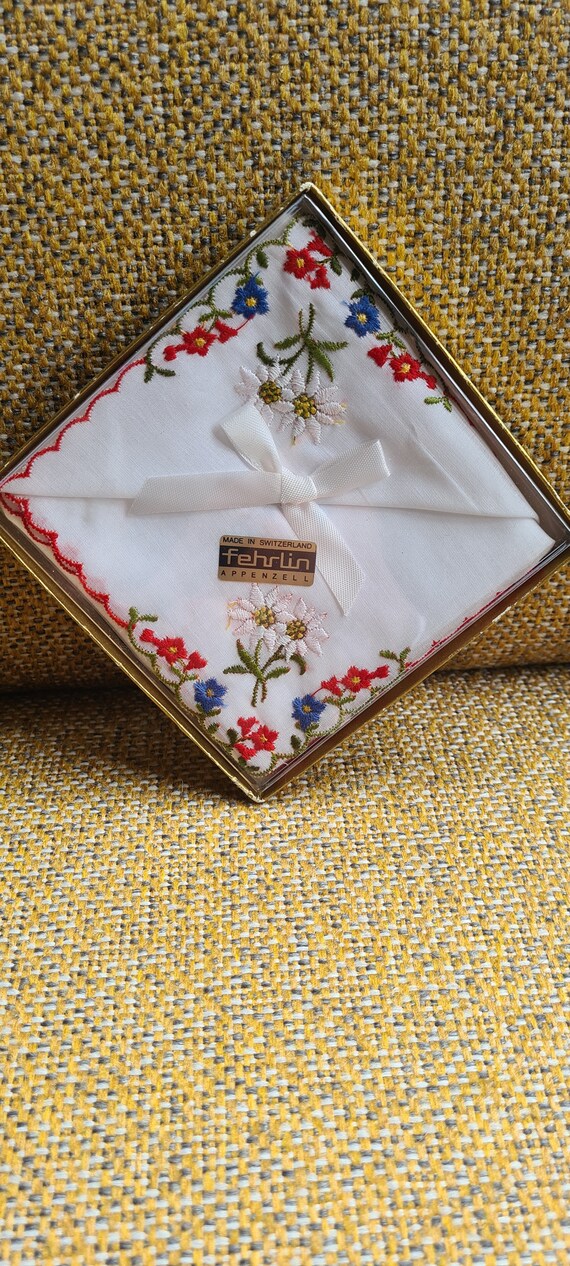 Vintage Swiss Embroidered Handkerchief White Cott… - image 2