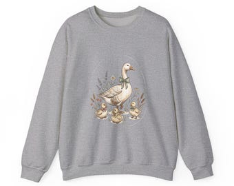 Mama Goose with Ducklings Crewneck Sweatshirt | Vintage Watercolor Farm Animal