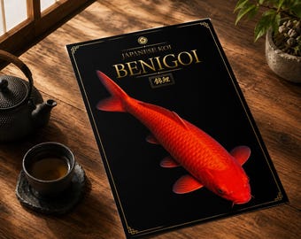 Benigoi Koi Japanese Wall Art, Black White Fish Poster (A4–A0 Digital Download)