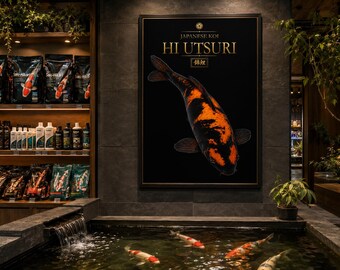 Hi Utsuri Koi Printable Wall Art, Black and White Japanese Koi Poster, A4–A0 Digital Download, Pond & Fish Room Decor