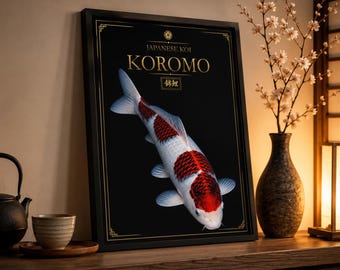 Koromo Koi Printable Wall Art, Black and White Japanese Koi Poster, A4–A0 Digital Download, Pond & Fish Room Decor