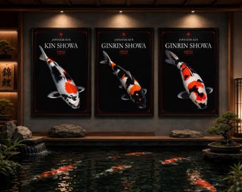 Japanese Koi Fish Art Print, Black and White Pond Decor (Digital Download)