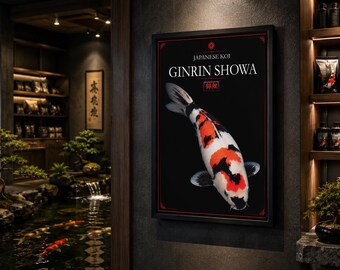 Ginrin Showa Koi Printable Art, Japanese Black and White Fish Poster (Digital Download)