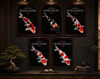 Japanese Koi Wall Art, Black and White Fish Poster (Digital Download)