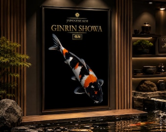 Ginrin Showa Koi Printable Art, Black and White Japanese Fish Poster (Digital Download)