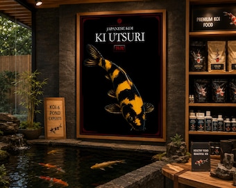 Ki Utsuri Koi Printable Wall Art, Black and White Japanese Koi Poster, A4–A0 Digital Download, Pond & Fish Room Decor