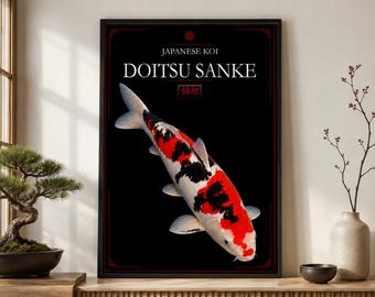 Doitsu Sanke Koi Printable Art, Japanese Fish Poster, Black White Decor (Digital Download)