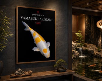 Yamabuki Ariwake Koi Print, Japanese Fish Wall Art, Black and White Poster (Digital Download)
