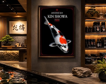 Kin Showa Koi Printable Art, Black White Japanese Fish Poster (Digital Download)
