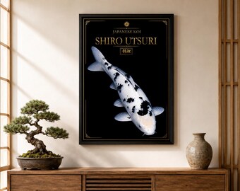 Shiro Utsuri Koi Printable Wall Art, Japanese Fish Poster, Pond Decor (Digital Download)
