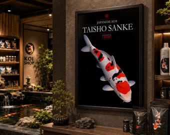 Taisho Sanke Koi Printable Wall Art, Black and White Japanese Koi Poster, A4–A0 Digital Download, Pond & Fish Room Decor