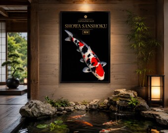 Japanese Koi Showa Sanshoku Print, Black and White Fish Poster (Digital Download)