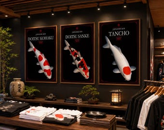 Japanese Koi Wall Art, Black White Fish Poster, Pond Decor (Digital Download)