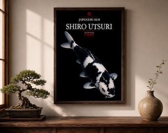 Shiro Utsuri Koi Print, Black White Japanese Fish Wall Art (Digital Download)