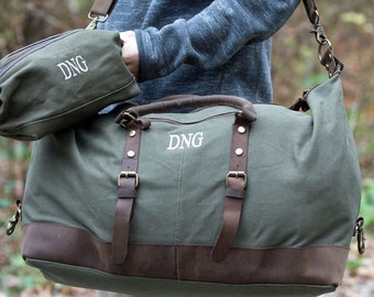 Custom Weekender Bag, Monogram Duffle Bag Men, Christmas Gifts For Dad, 1st Anniversary Gift For Him 1 Year, Personalized Dopp Kit For Men