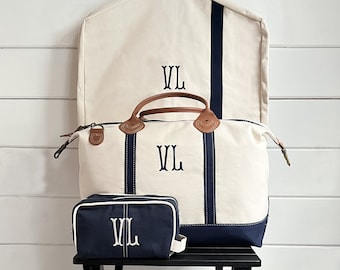 Canvas and Leather Travel Bag Weekender Bag Toiletry Bag Personalized Travel Set Duffel Bag Garment Bag Monogram Bag Duffle Bag Canvas Bags