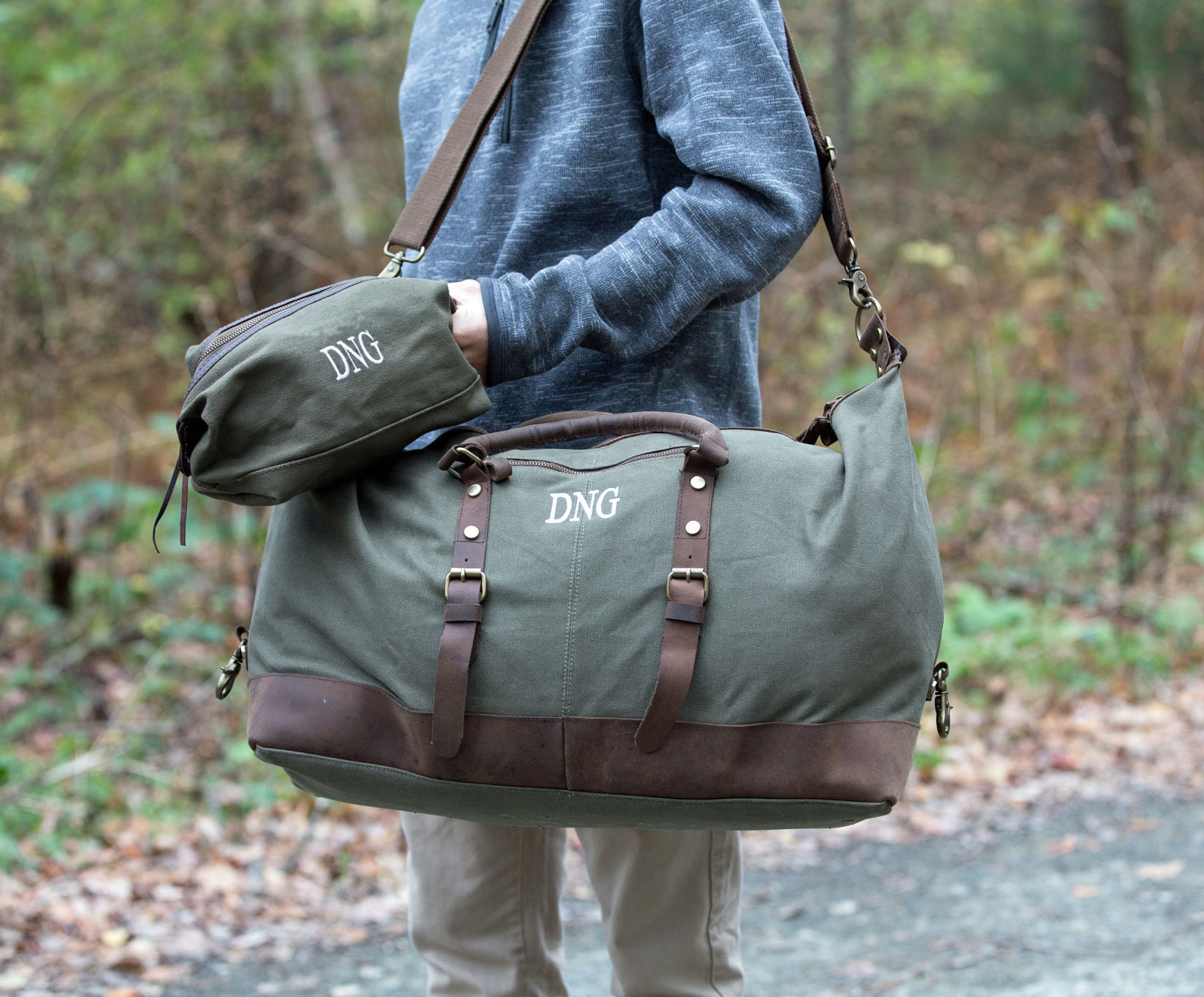 Mens Canvas and Leather Duffel Bag Travel Set | Etsy