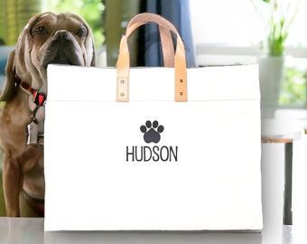 Canvas Dog Tote Personalized With Dog's Name & Breed, Pet Gift, Dog Travel Bag, New Dog Gift For Dog Lovers, New Puppy Gift, Dog Overnight