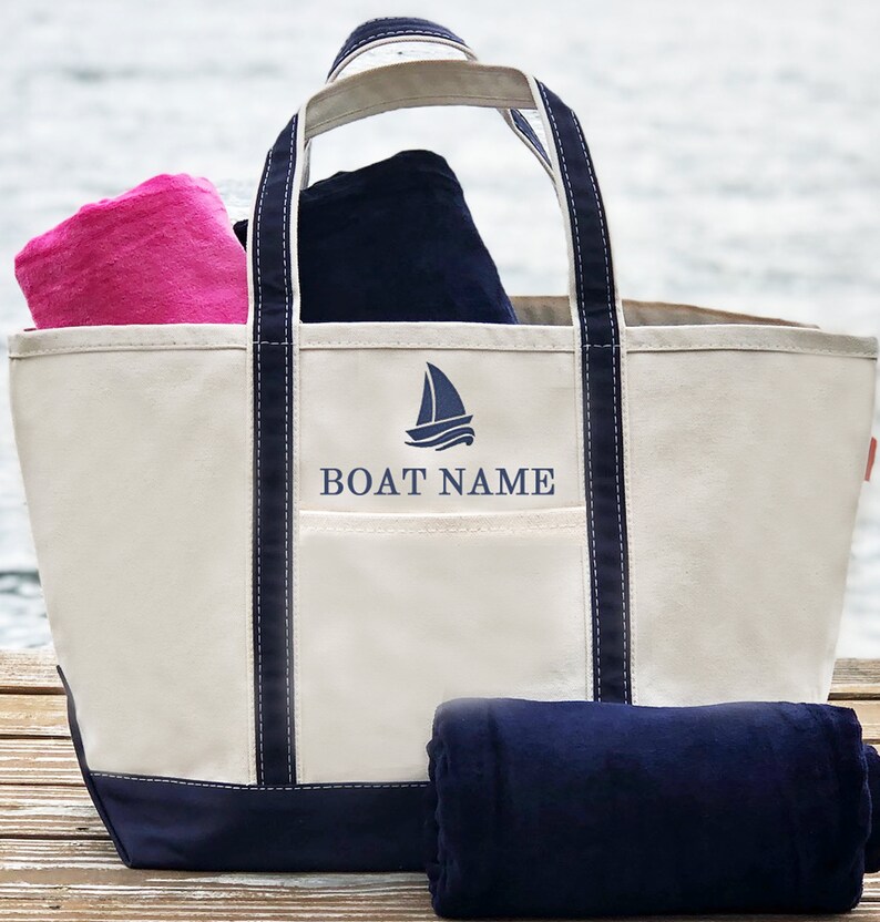 Zippered Tote Bag With Boat Name Custom Boating Gift Canvas Tote Bag Custom Boat Bag Personalized Tote Gift For Sailor Nautical image 9