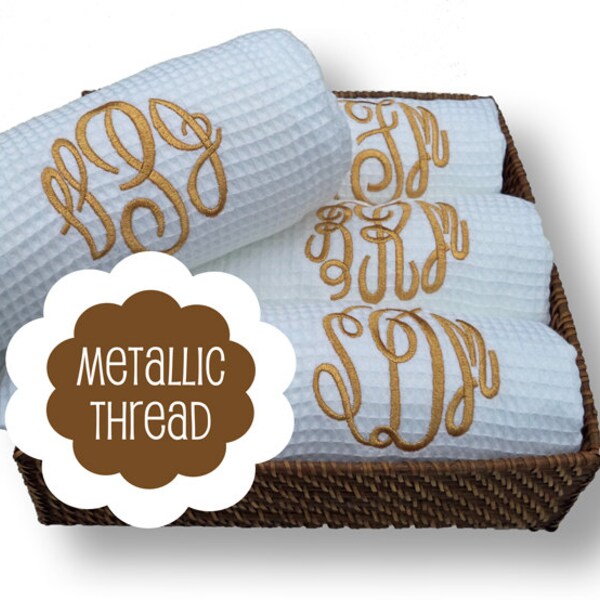UP-GRADE to Metallic Thread / Monogrammed Robe / Bridesmaid Gift / Bridesmaid Robe / Bridal Party Robes / Waffle Weave Robe / Cotton Robe